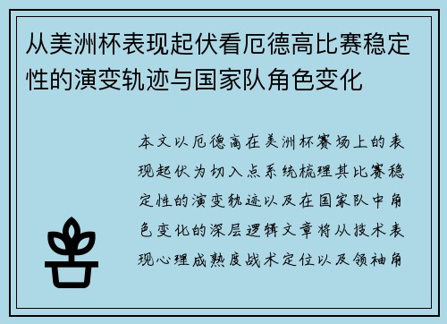 从美洲杯表现起伏看厄德高比赛稳定性的演变轨迹与国家队角色变化